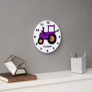 Lila Traktor Design Personalisiert Runde Wanduhr