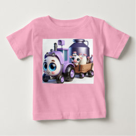Lila Traktor mit Kuh und Milch Baby T-shirt