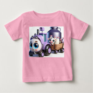 Lila Traktor mit Kuh und Milch Baby T-shirt