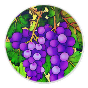 Lila Trauben an der Weinrebe Keramikknauf