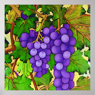 Lila Trauben auf Grapevine Poster