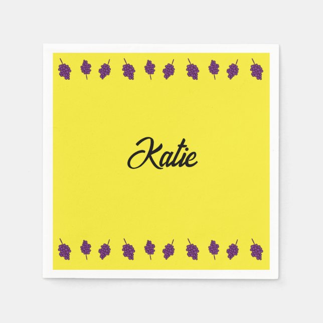 Lila Trauben personalisiert gelb Serviette (Vorderseite)