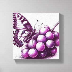 Lila Trauben Schmetterling Leinwand Kunst, Dichtun