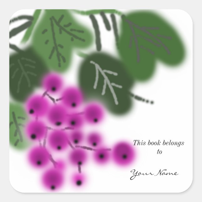 lila Trauben und grüne Blätter Quadratischer Aufkleber (Vorderseite)