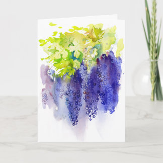 Lila Trauben und Weinblätter Aquarell Karte