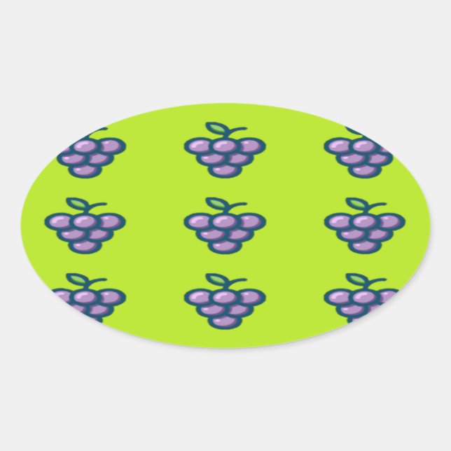 Lila Traubenmuster auf grün Ovaler Aufkleber (Vorderseite)