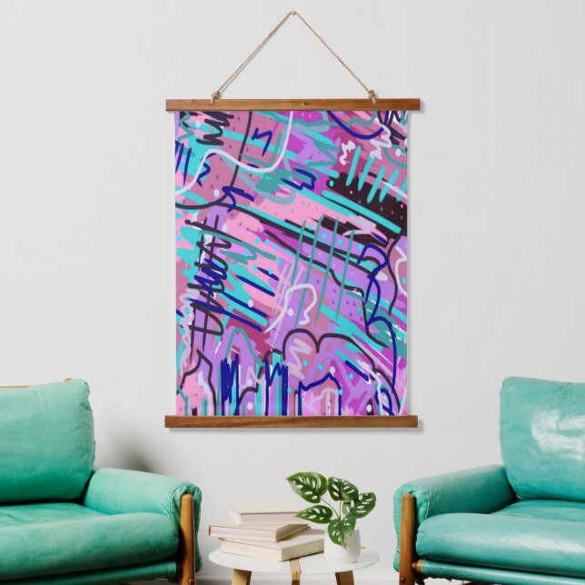 Lila Traum Ausdrückliches Abstrakt Wandteppich Mit Holzrahmen (Wohnzimmer)