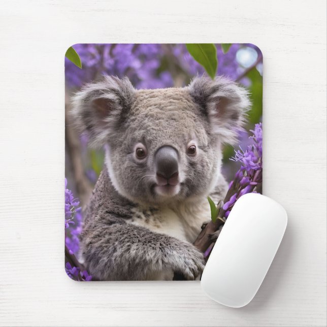 "Lila träumen: Ein Koala in einem Jacaranda-Baum Mousepad (Mit Mouse)