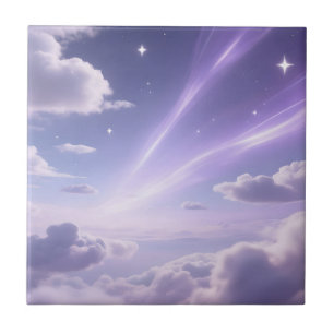 Lila Traumhimmel Aurora Wolken Sterne Fliese