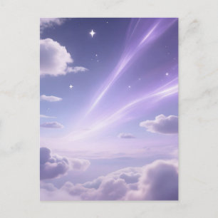 Lila Traumhimmel Aurora Wolken Sterne Postkarte