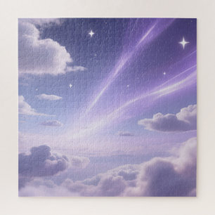 Lila Traumhimmel Aurora Wolken Sterne Puzzle