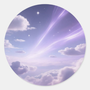 Lila Traumhimmel Aurora Wolken Sterne Runder Aufkleber