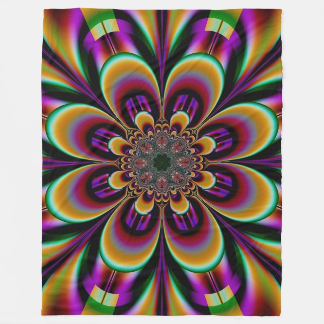 Lila Traumwelt Fraktal Blume Fleecedecke (Vorderseite)