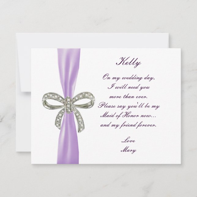 Lila Trauzeugin-Karte des Diamantbodens Einladung (Vorderseite)