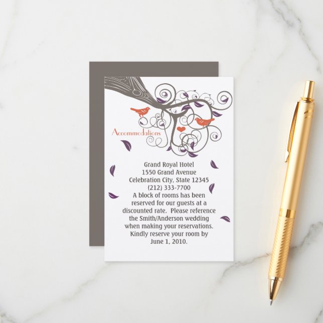 Lila Tree Rustikale Bebauung Swirl Unterkünfte Begleitkarte (Vorderseite/Rückseite Beispiel)