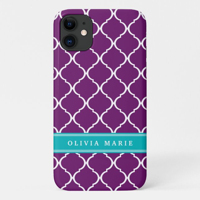 Lila Trellis Muster Türkis Name Case-Mate iPhone Hülle (Rückseite)