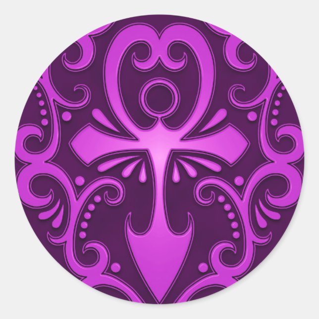 Lila Tribal Ankh Runder Aufkleber (Vorderseite)
