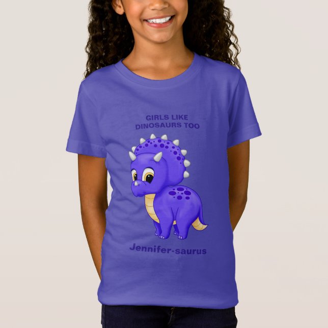 Lila Triceratops Mädchen wie Dinosaurier auch T-Shirt (Vorderseite)