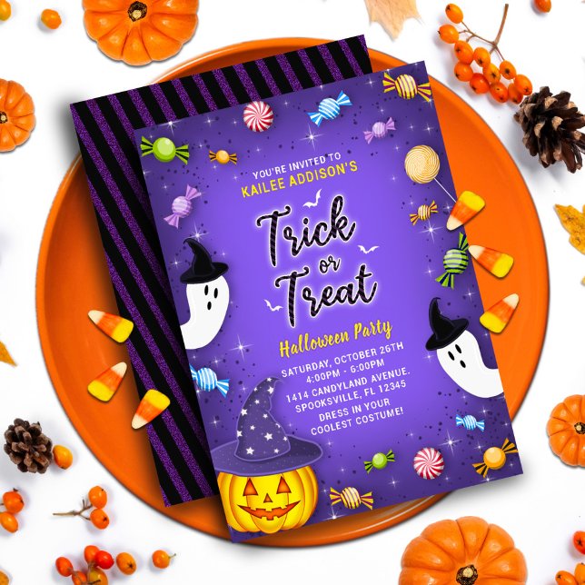 Lila Trick oder Halloween-Party für Kinder behande Einladung (Von Creator hochgeladen)