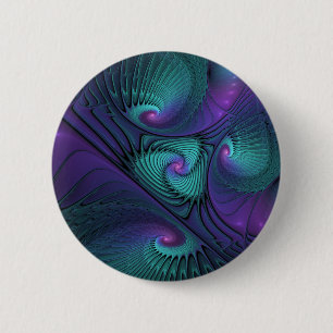 Lila trifft Türkis Moderne Abstrakte Fraktal Kunst Button