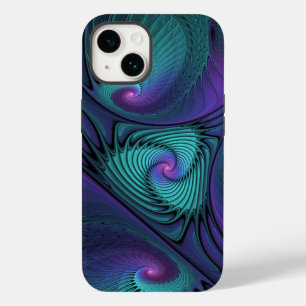 Lila trifft Türkis Moderne Abstrakte Fraktal Kunst Case-Mate iPhone 14 Hülle