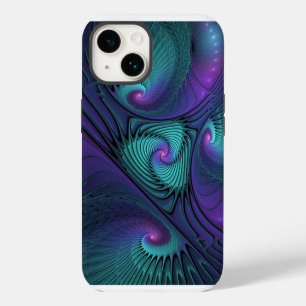 Lila trifft Türkis Moderne Abstrakte Fraktal Kunst iPhone 14 Hülle