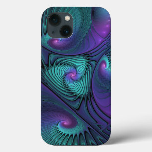 Lila trifft Türkis moderne abstrakte Fraktal-Kunst iPhone 13 Hülle