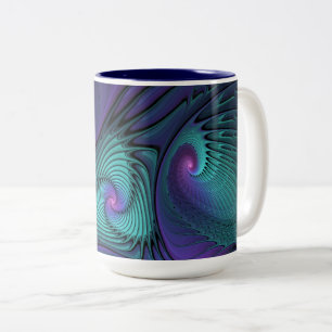 Lila trifft Türkis moderne abstrakte Fraktal-Kunst Zweifarbige Tasse