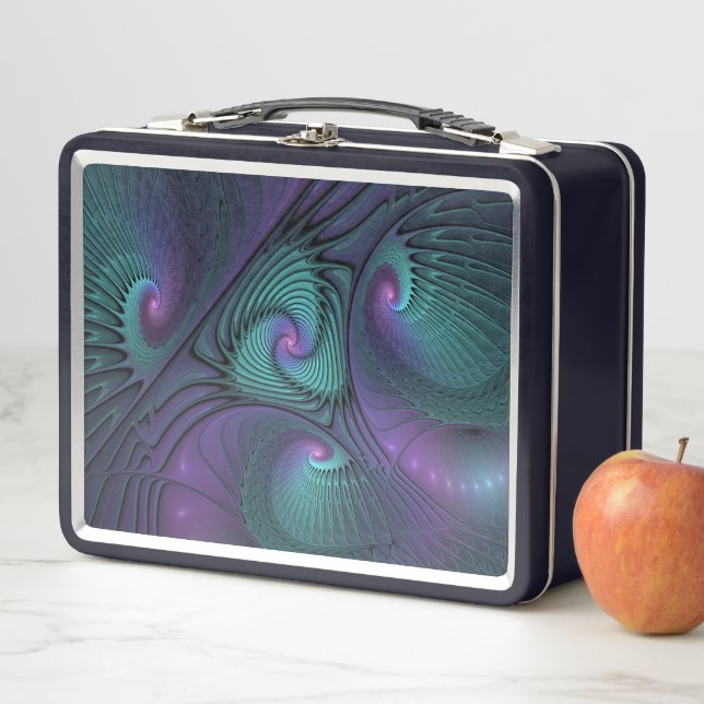 Lila trifft Türkis Modernes abstraktes Fraktal Kun Metall Brotdose (Beispiel)