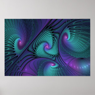 Lila trifft Türkis Modernes abstraktes Fraktal Kun Poster