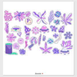 Lila Trippy Psychedelic Mushroom-Blume Aufkleber