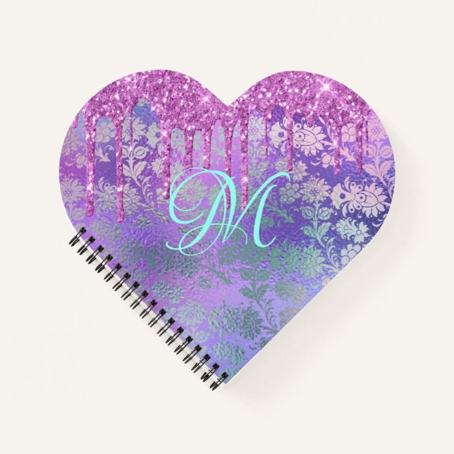 Lila Tropfen Glitzer Monogram iPad Smart Cover Notizbuch (Vorderseite)