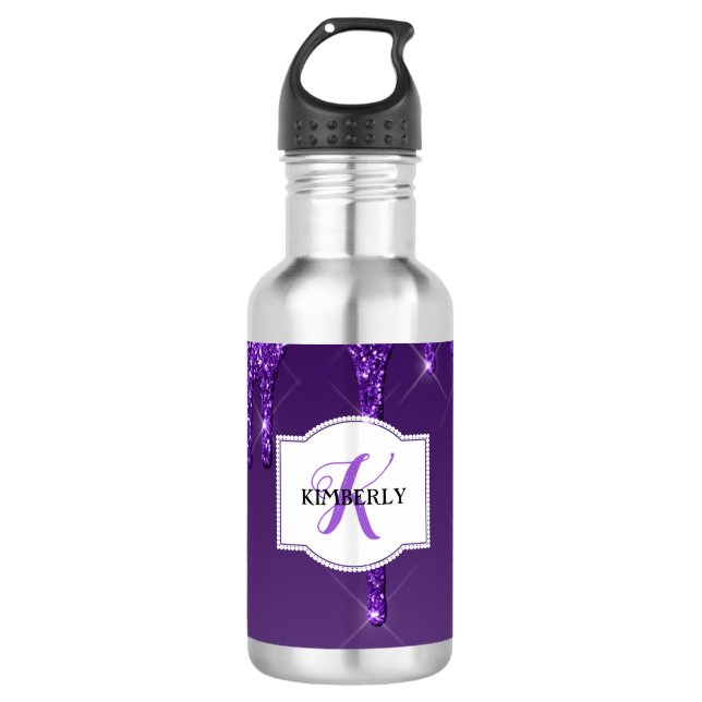 Lila Tropfkerze Glitzer Edelstahlflasche (Vorderseite)