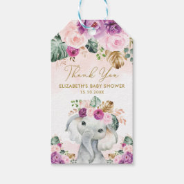 Lila tropische Blume Elephant Babydusche Geschenkanhänger