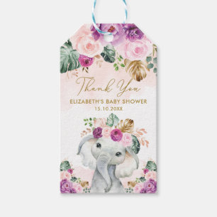 Lila tropische Blume Elephant Babydusche Geschenkanhänger