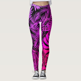Lila tropische Palmenmuster Leggings