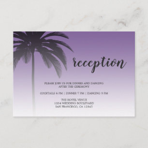 Lila tropischer Palm Tree Beach Hochzeitsfeier Emp Begleitkarte