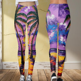 Lila Tropisches Paradies Leggings – Sonnenuntergan