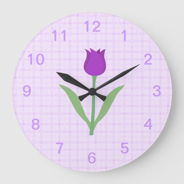 Lila Tulip-Blume. Große Wanduhr (Vorderseite)