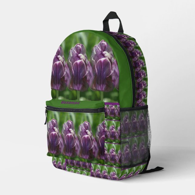 Lila Tulip-Blume Personalisiert Bedruckter Rucksack (Rückseitige Ecke Rechts)