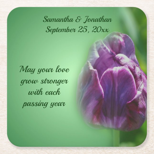 Lila Tulip Blume Personalisiert Hochzeit Rechteckiger Pappuntersetzer (Vorderseite)