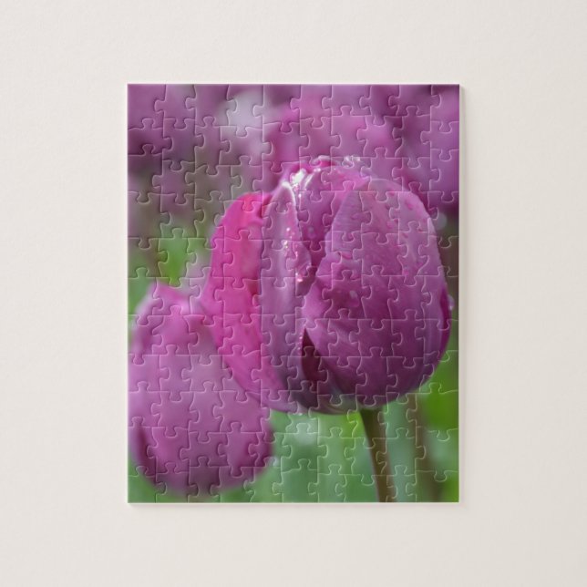 Lila Tulip mit Wassertropfen Puzzle (Vertikal)