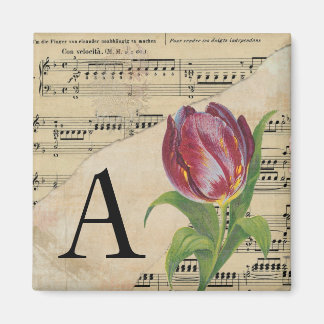 Lila Tulip Sheet Music Monogram Initial A Magnet