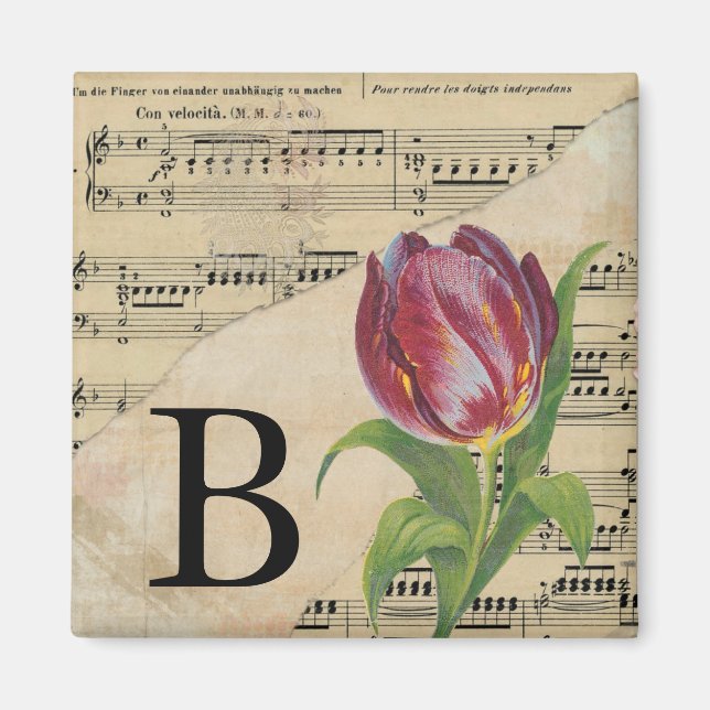 Lila Tulip Sheet Music Monogram Initial B Magnet (Vorne)