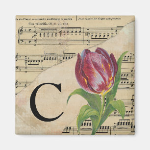 Lila Tulip Sheet Music Monogram Initial C Magnet