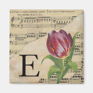 Lila Tulip Sheet Music Monogram Initial E Magnet