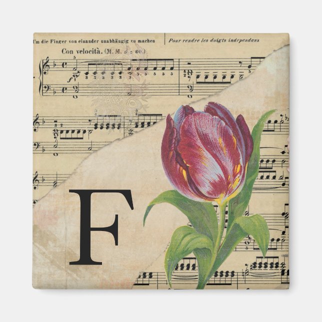 Lila Tulip Sheet Music Monogram Initial F Magnet (Vorne)