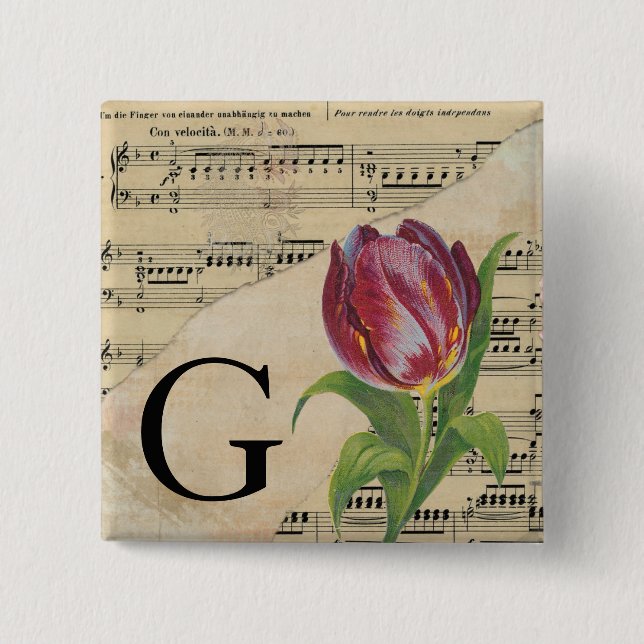 Lila Tulip Sheet Music Monogram Initial G Button (Vorderseite)