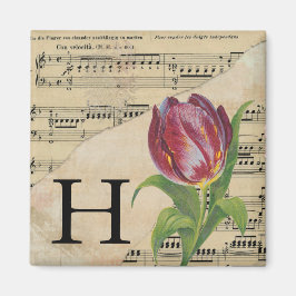 Lila Tulip Sheet Music Monogram Initial H Magnet