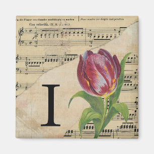 Lila Tulip Sheet Music Monogram Initial I Magnet